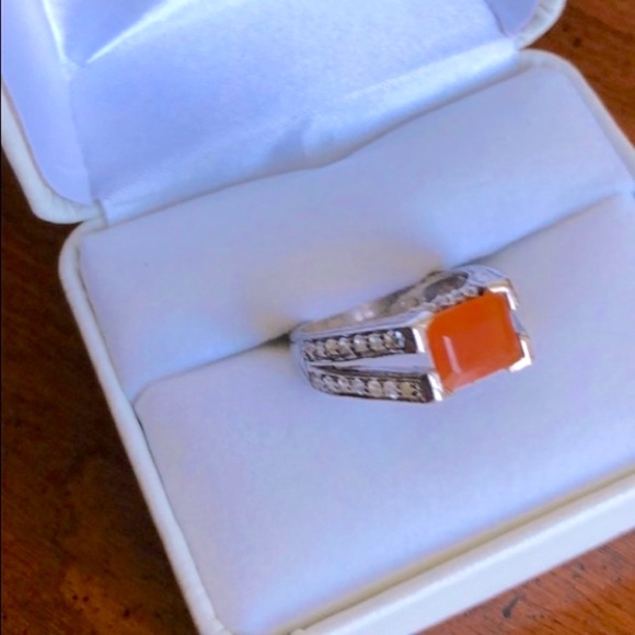 New Authentic Silver Fire Opal & Topaz Ring Size 7 main image 1